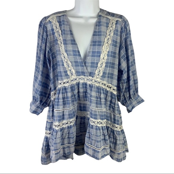 Free People Time Out Lace Trim Tunic Top sz S - Picture 1 of 6